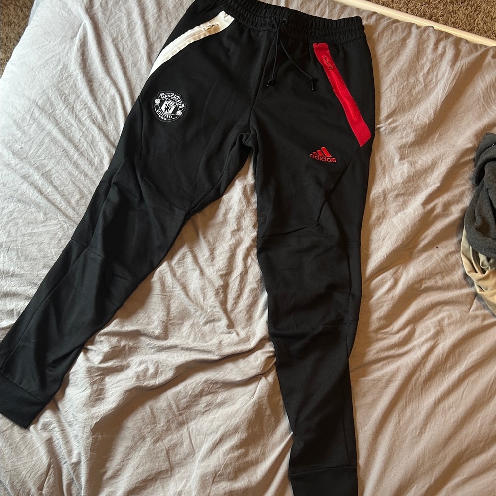 Adidas Manchester United Black Joggers with Red and White Men’s Small